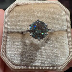 3 carat Blue moissanite diamond engagement ring